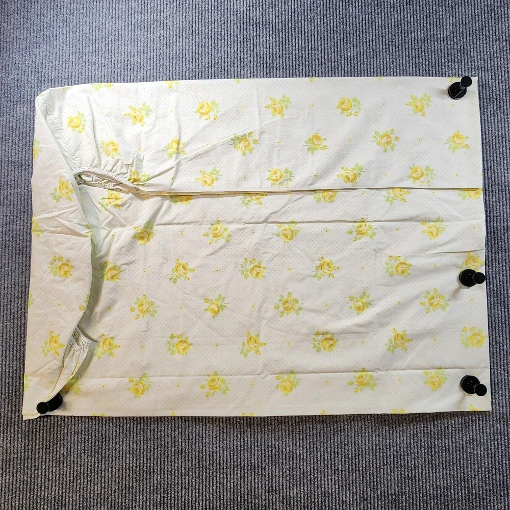 Vintage Wamsutta Yellow Rose Floral Sheet Set Double Flat Fitted‎ Ultra Percale